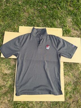 Champion Men’s Short-Sleeve Polo in Charcoal Gray with Embroidered Patch